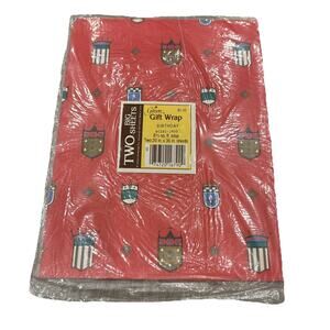 NOS 1980's Vintage Castle Crest Shields Royalty Red Gift Wrap Paper